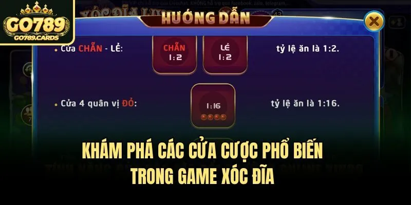 Khám phá các cửa cược phổ biến trong game xóc đĩa